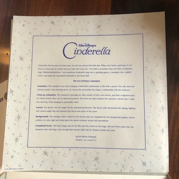AT&T Rewards Art of Walt DisneySpecial Edition Cinderella Lithograph Print VTG